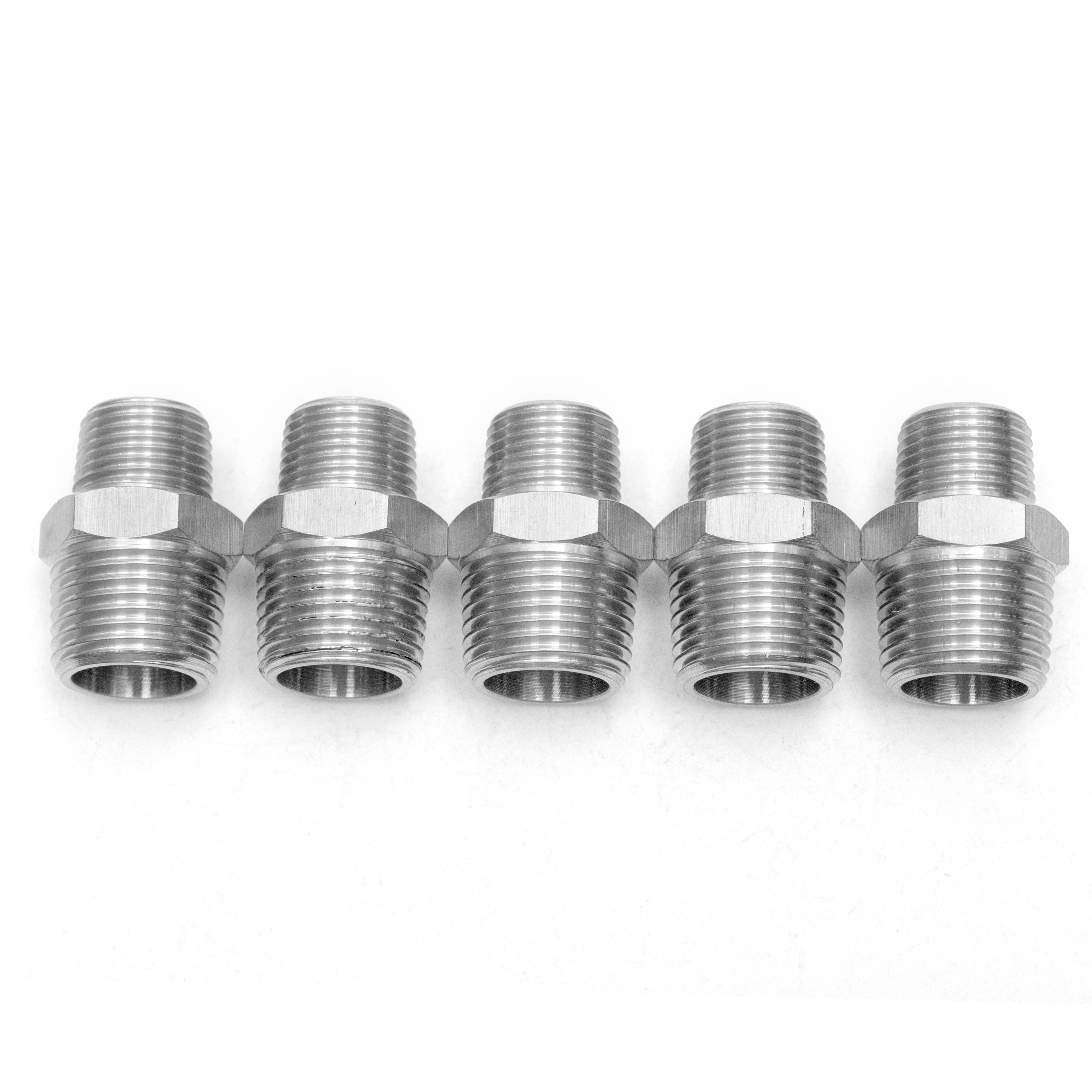 LTWFITTING Bar Production Stainless Steel 316 Pipe Hex Reducing Nipple Fitting 1/2 Inch x 3/8 Inch Male NPT Water Boat (Pack of 5)