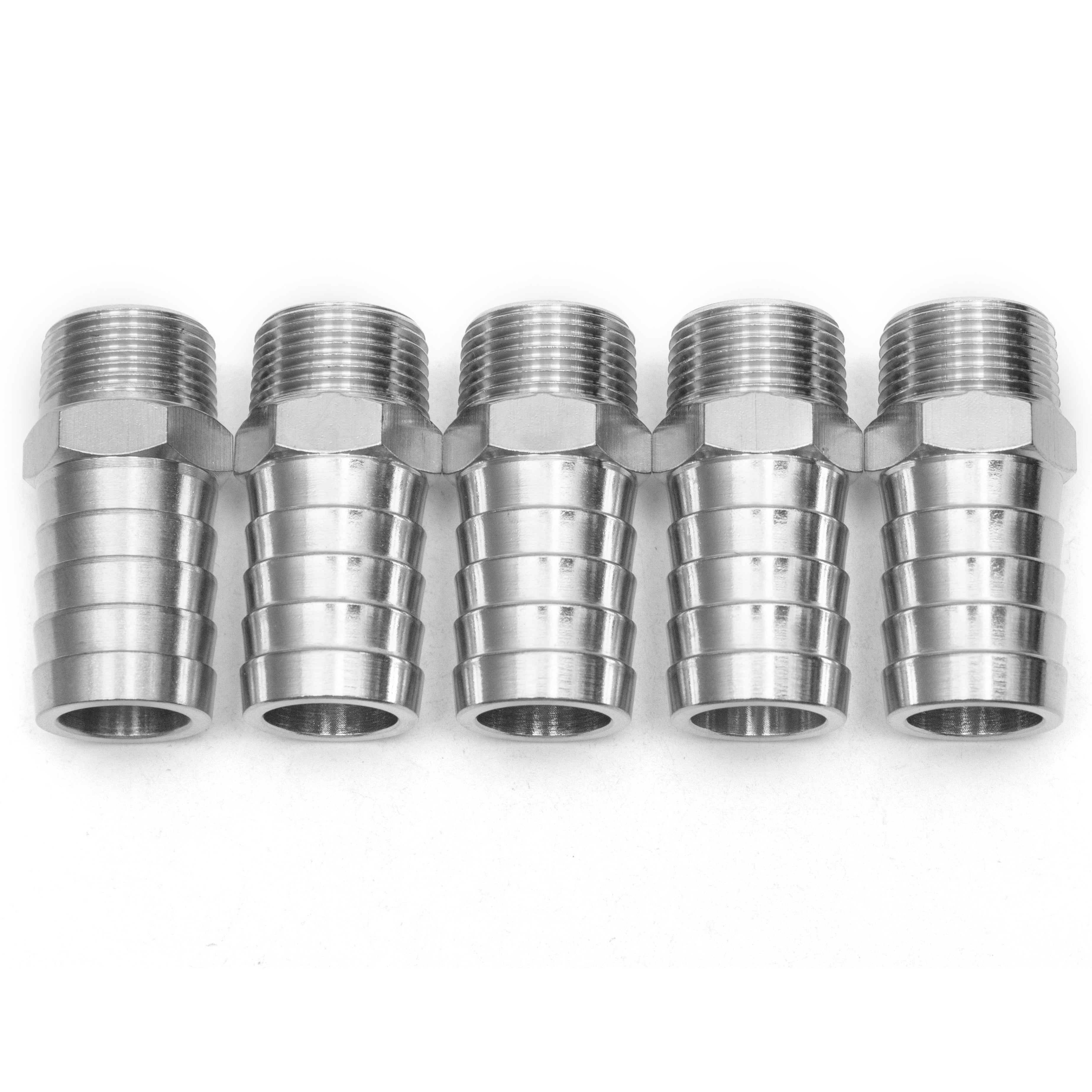 LTWFITTING Bar Production Stainless Steel 316 Barb Fitting Coupler/Connector 1 Inch Hose ID x 3/4 Inch Male NPT Air Fuel Water (Pack of 5)