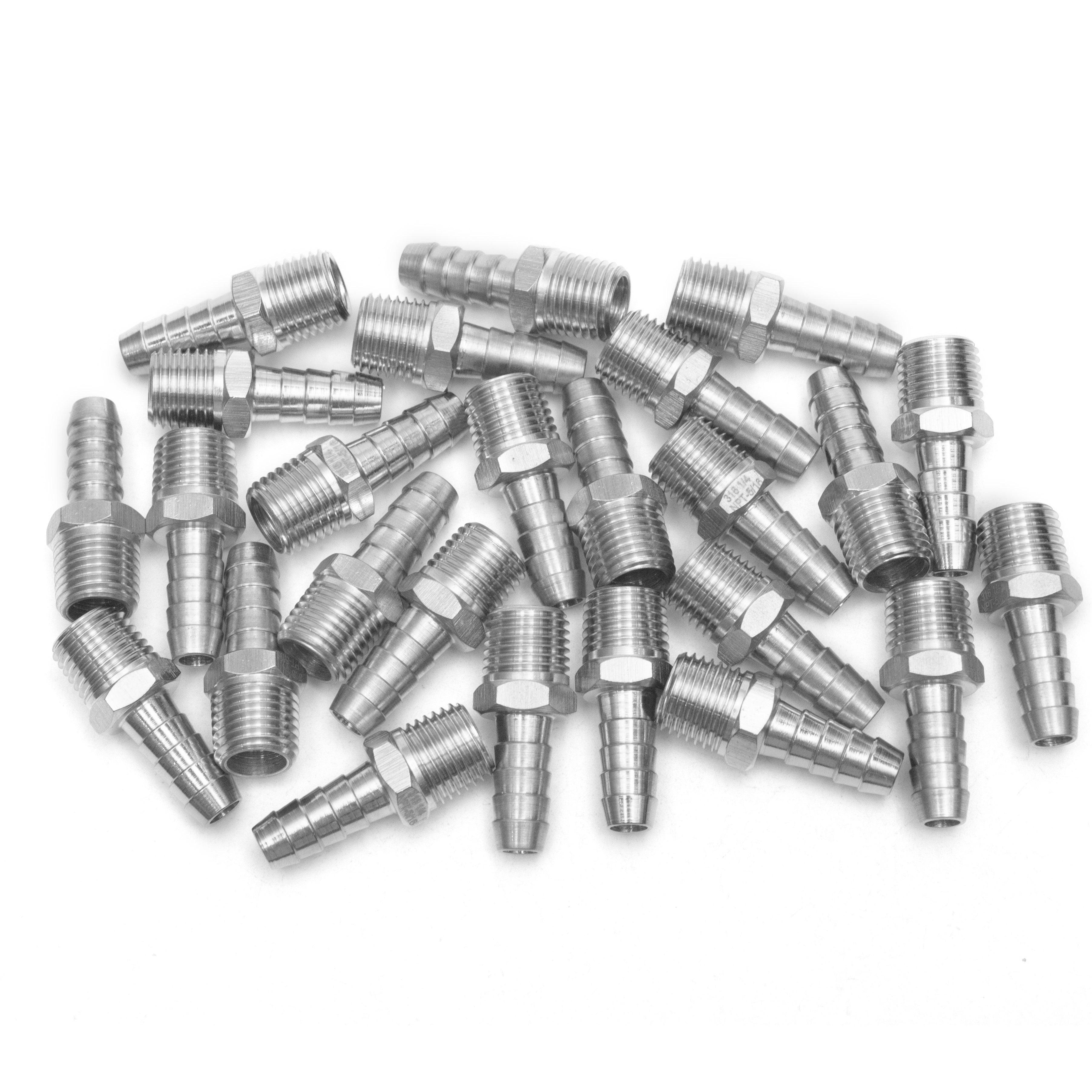 25-Pack Stainless Steel 316 Barb Fittings - 3/8" Hose ID X 1/8" Female NPT Connectors