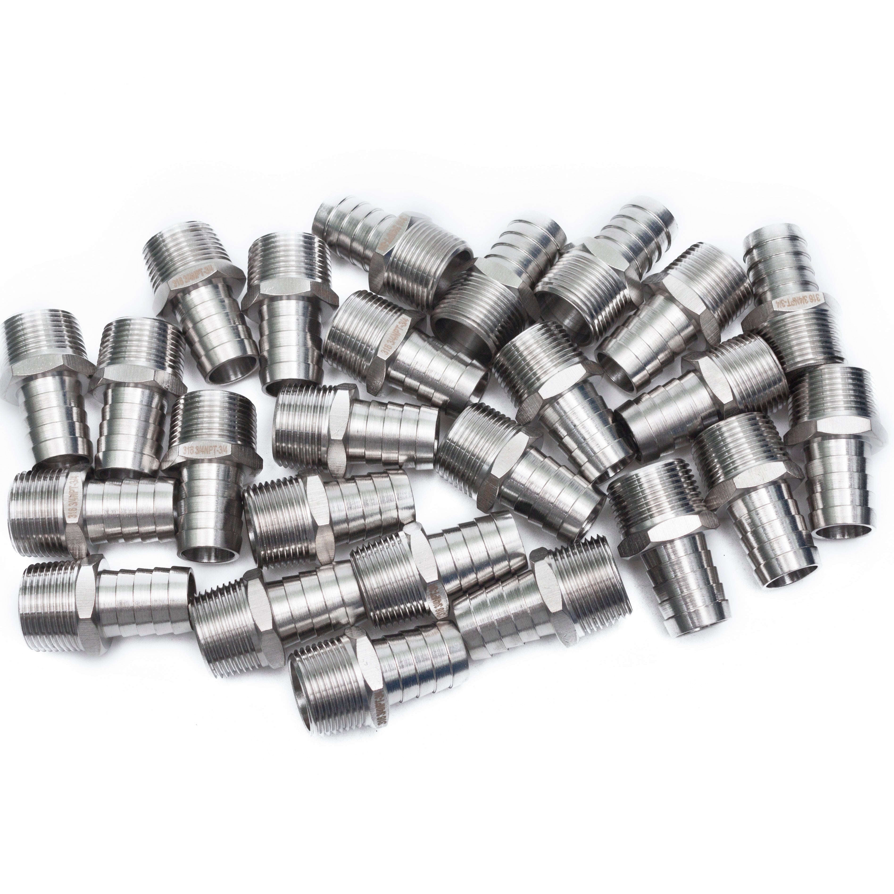 LTWFITTING Bar Production Stainless Steel 316 Barb Fitting Coupler/Connector 3/4 Inch Hose ID x 3/4 Inch Male NPT Air Fuel Water (Pack of 25)